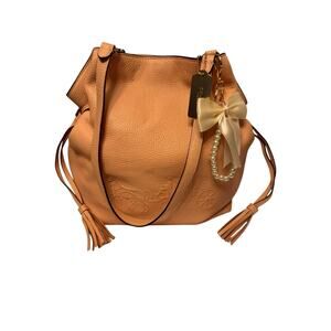 Coach Pebble Leather Drawstring Tote Shoulder Bag – Tan (Style No. B2279-CA200)